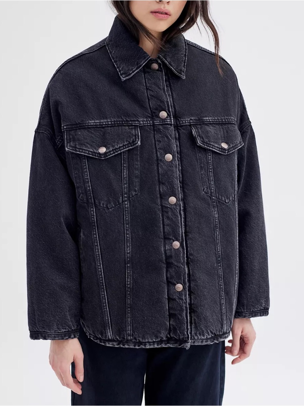 Levis Fly Trucker Denim Jacket Oversized Loose Women Small Black Quilted Lining
